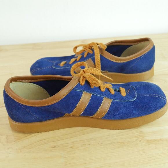 Vintage 70s Suede Sneakers Blue Stripe Retro Platform Athletic Costume 8 8.5 - Picture 7 of 15